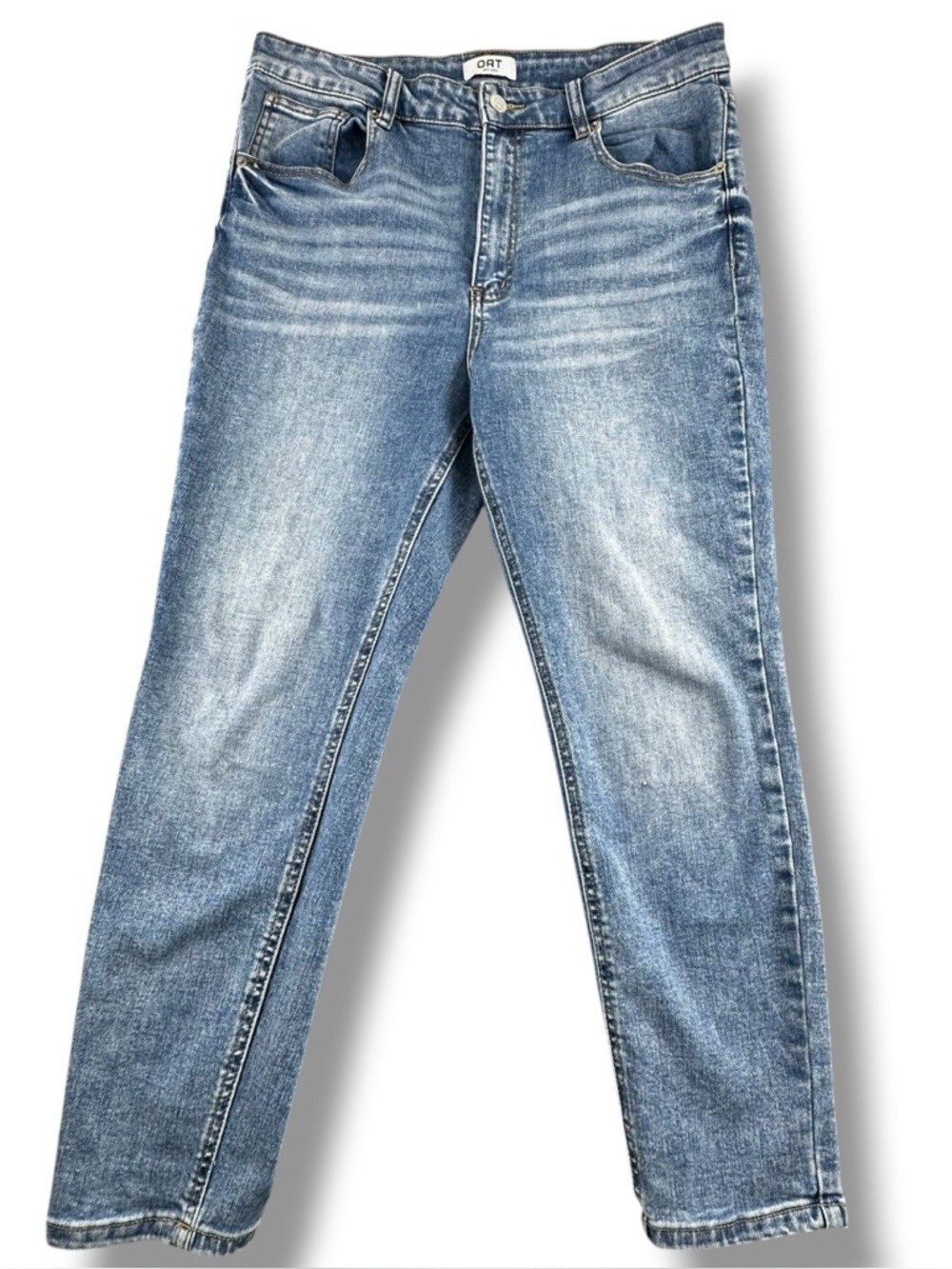 OAT New York High Rise Straight Leg Stretch Jeans Size 31 Light Wash